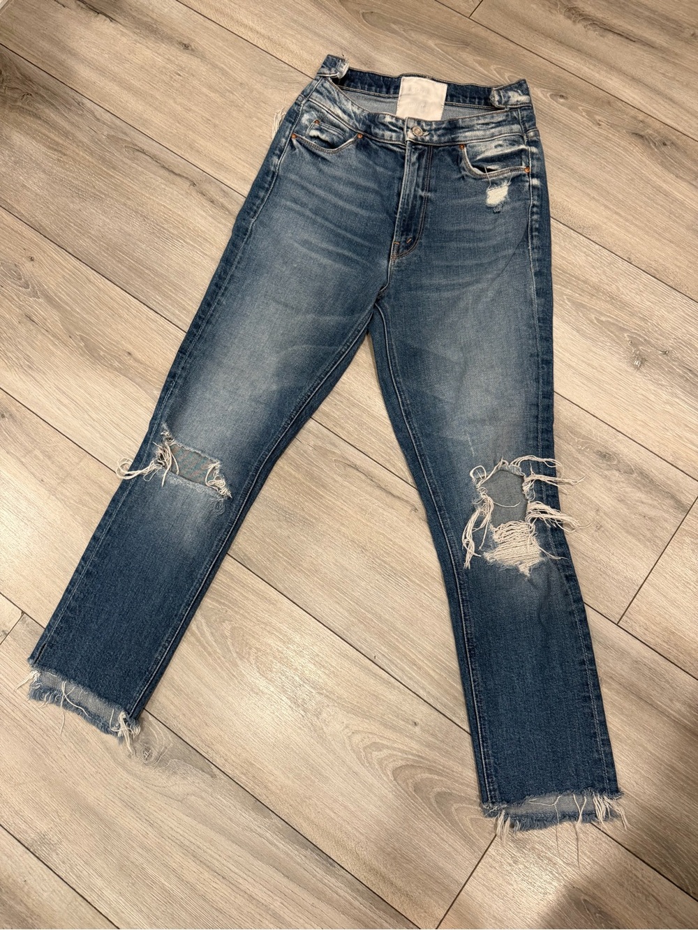 MOTHER Women's Distressed Dark Blue Boyfriend Jeans